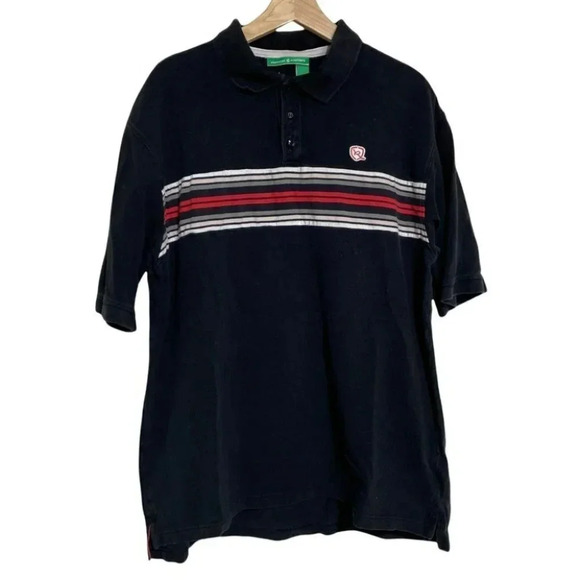 ROCA WEAR‎ Vintage XL black polo with red & white stripes Retro Hip Hop - Picture 1 of 5